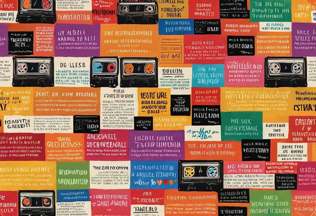 A colorful collage showcasing the evolution of gay pornography through the decades, featuring vintage film reels, modern digital screens, and diverse representations of passion and intimacy. Include symbols of LGBTQ+ pride, such as rainbows and hearts, woven throughout the composition. Highlight the educational aspect by incorporating books and open discussions in the background. Emphasize diversity and acceptance. vibrant colors. super-realistic. digital art.